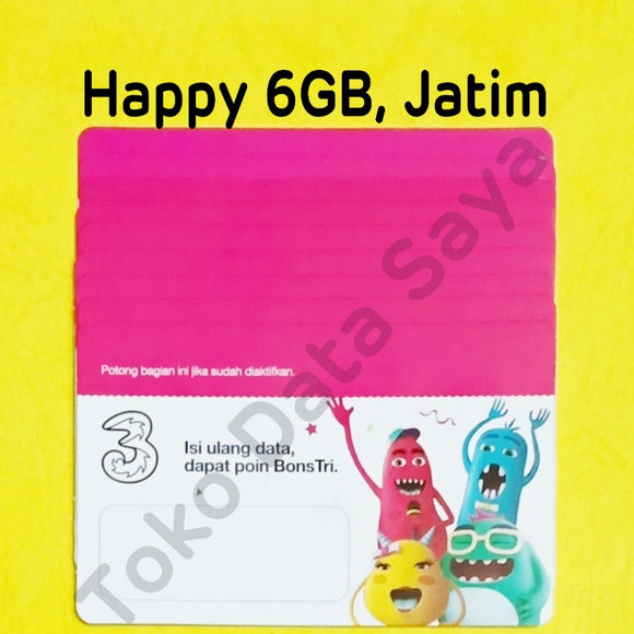 Voucher Kuota Data 3 / Three / Tri Happy 6GB, 5 Hari, Jatim NASIONAL