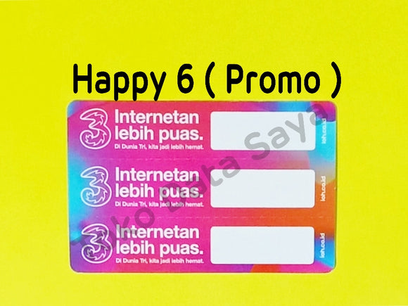 Voucher Kuota Data 3 / Three / Tri Happy 6GB, 5 Hari ( Promo ) NEW total (8GB)