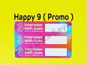 Voucher Kuota Data 3 / Three / Tri Happy 9GB, 10 Hari (PROMO) NEW total (12GB)